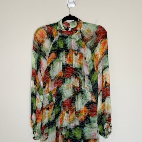 Anthropologie Abstract Watercolor Somerset Tiered Maxi Dress XL Green Orange - Picture 7 of 16